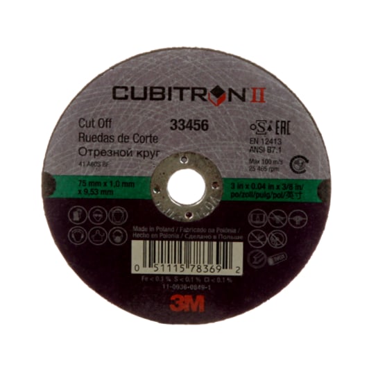 3M™ Cubitron™ II Cut-Off Wheel, 33456, 3 in x 1/25 in x 3/8 in