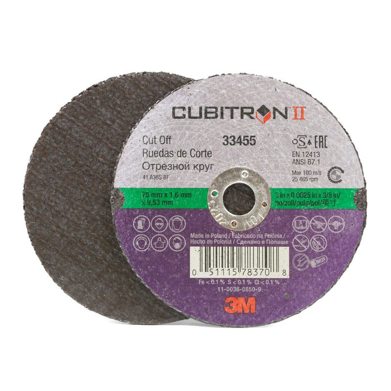 3M™ Cubitron™ II Cut-Off Wheel, 33455, 3 in x 1/16 in x 3/8 in