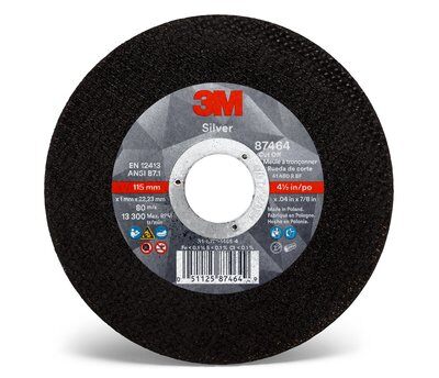 3M™ Silver Cut-Off Wheel 87466, T27, 4.5 in x .045 in x 7/8 in (114.3 mm x 1.143 mm x 22.225 mm), 25/Inner, 50/Case