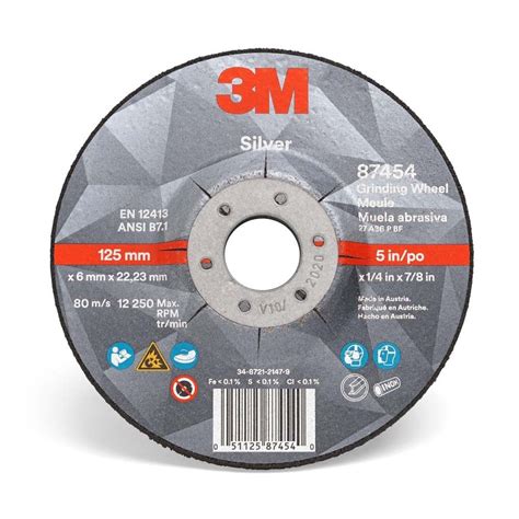 3M™ Silver Depressed Center Grinding Wheel, 87454, T27, black, 5 in x 1/4 in x 7/8 in (12.70 cm x 6.35 mm)