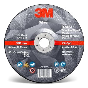 3M™ Silver Depressed Center Grinding Wheel, 87453, T27, black, 4 1/2 in x 1/4 in x 7/8 in (11.43 cm x 6.35 mm)