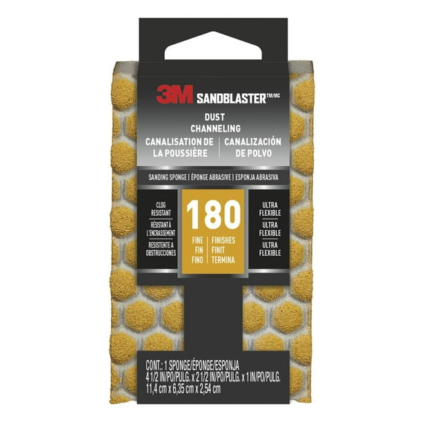 3M™ SandBlaster™ Ultra Flexible Sanding Sponge 20907-180-UFS, Dust Channelling, 180 Grit, 4 1/2 in x 2 1/2 in x 1 in, 10/Case