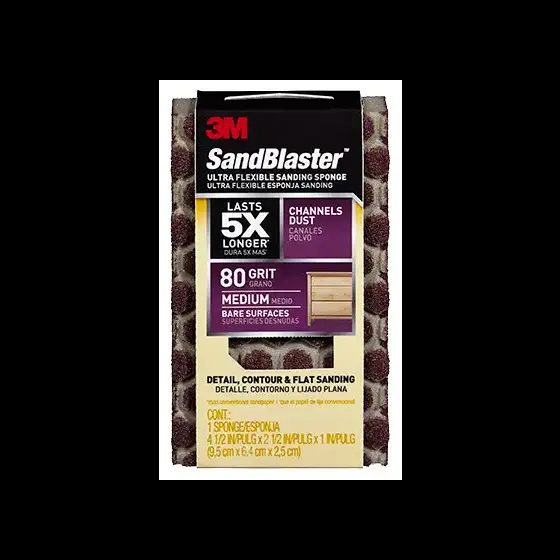 3M™ SandBlaster™ Ultra Flexible Sanding Sponge 20908-80-UFS, Dust Channelling, 80 Grit, 4 1/2 in x 2 1/2 in x 1 in, 10/Case