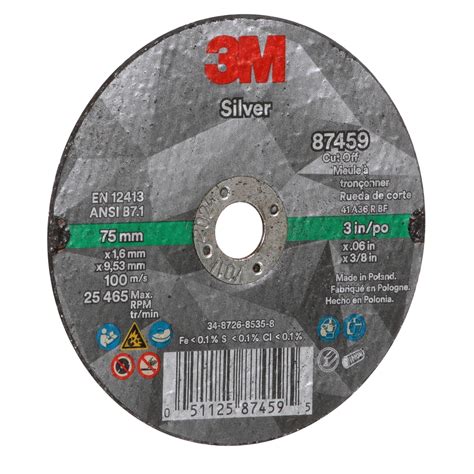 3M™ Silver Cut-Off Wheel, 87459, T1, black, 3 in x 0.06 in x 3/8"-24 (7.62 cm x 1.52 mm)
