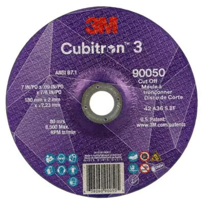 3M™ Cubitron™ 3 Cut-Off Wheel, 90050, 36+, T27, 7 in x 0.09 in x 7/8 in (180 x 2 x 22.23 mm), ANSI, 25/Pack, 50 ea/Case