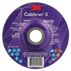 3M™ Cubitron™ 3 Cut-Off Wheel, 90052, 60+, T27, 5 in x 0.04 in x 7/8 in (125 x 1 x 22.23 mm), ANSI, 25/Pack, 50 ea/Case