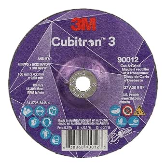 3M™ Cubitron™ 3 Cut and Grind Wheel, 90012, 36+, T27, 4 in x 5/32 in x 3/8 in (100 x 4.2 x 9.53 mm), ANSI, 10/Pack, 20 ea/Case