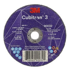 3M™ Cubitron™ 3 Cut-Off Wheel, 90032, 60+, T1, 3 in x 0.045 in x 3/8 in (75 x 1.6 x 9.53 mm), ANSI, 25/Pack, 50 ea/Case