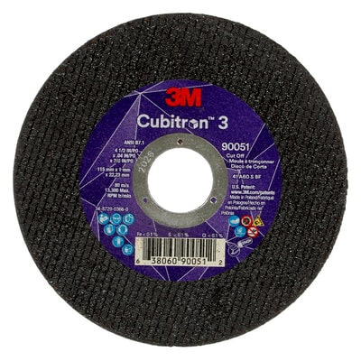 3M™ Cubitron™ 3 Cut-Off Wheel, 90051, 60+, T1, 4-1/2 in x 0.04 in x 7/8 in (115 x 1 x 22.23 mm), ANSI, 25/Pack, 50 ea/Case