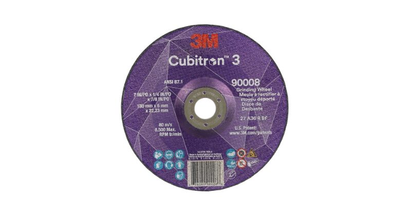 3M™ Cubitron™ 3 Depressed Center Grinding Wheel, 90001, 36+, T27, 4 in x 1/4 in x 3/8 in (100x6x9.53mm), ANSI, 10/Pack, 20 ea/Ca