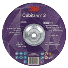 3M™ Cubitron™ 3 Depressed Center Grinding Wheel, 90011, 36+, T27, 9 in x 1/4 in x 5/8 in-11 (230x6mmx5/8-11in), ANSI, 10 ea/Case