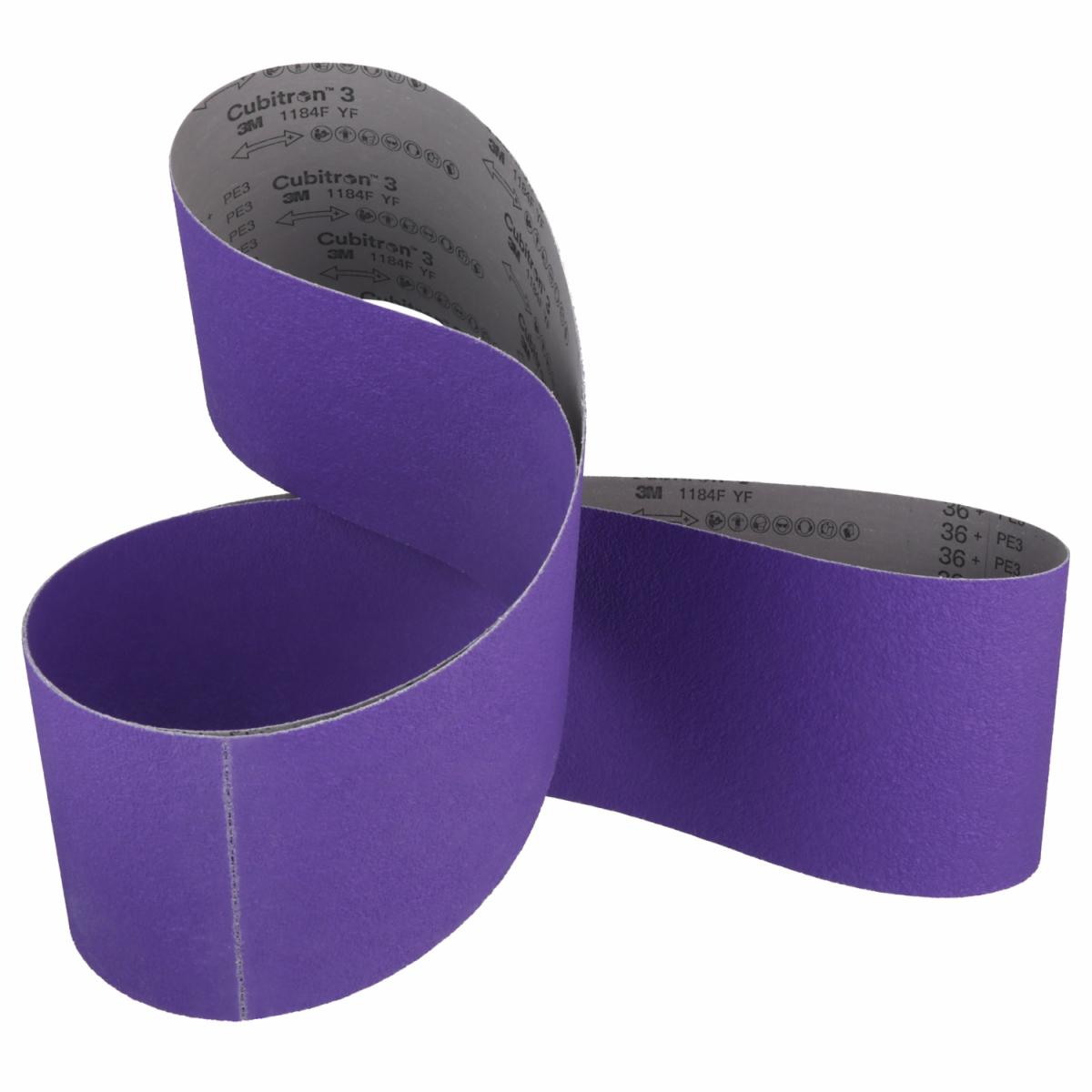 3M™ Cubitron™ 3 Cloth Belt 1184F, 36+ YF-weight, 6 in x 90 in (152.4 mm x 2286 mm), Film-lok, Single-flex, 20 ea/Case