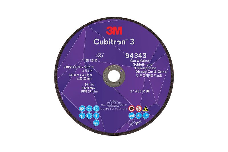 3M™ Cubitron™ 3 Cut and Grind Wheel, 90017, 36+, T27, 5 in x 5/32 in x 5/8 in-11 (125 x 4.2 mm x 5/8-11 in), ANSI, 10 ea/Case