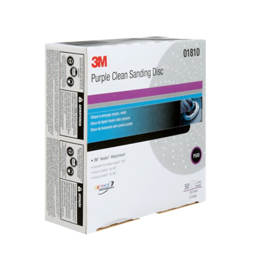 3M™ Hookit™ Purple Clean Sanding Disc, 334U, 01810, P500, C-weight, 6 in (15.24 cm)