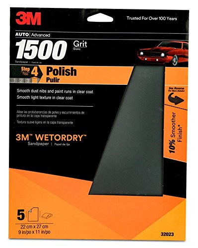 3M™ Wetordry™ Sandpaper 32023, 1500 Grit, 9 in x 11 in, 5 Sheets/Pack