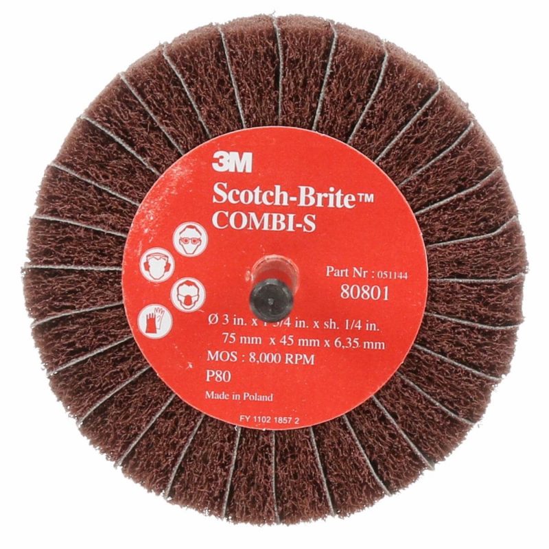 Scotch-Brite™ Combi-S Wheel, 80801, 80, 3 in x 1 3/4 in x 1/4 in (7.62 cm x 4.45 cm x 0.64 cm), x-weight