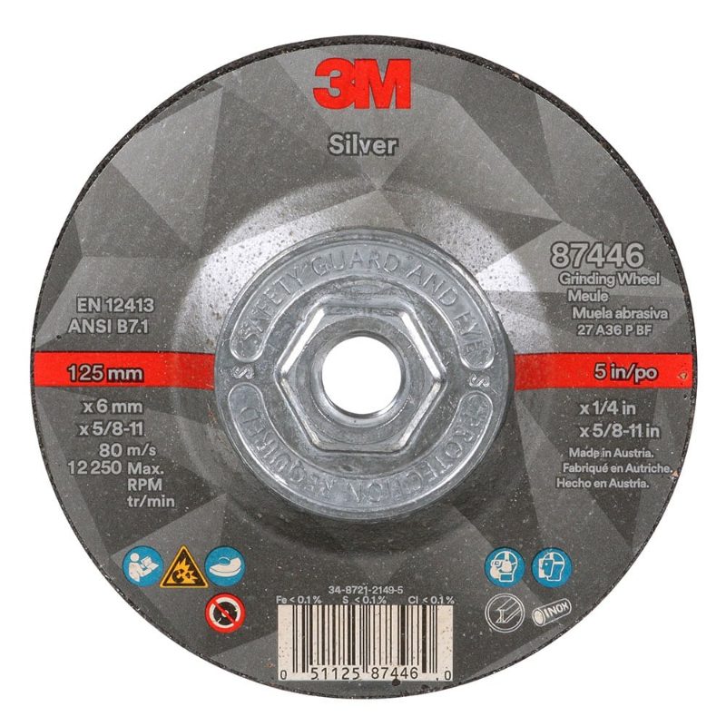 3M™ Cut & Grind Wheel 06465, Quick Change, Type 27, 5 in x 1/8 in x 5/8"-11, 10/Inner, 20/Case