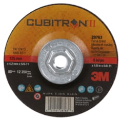 3M™ Cubitron™ II Cut and Grind Wheel 28763, Quick Change, Type 27, 5 in x 1/8 in x 5/8"-11, 10/Inner, 20/Case
