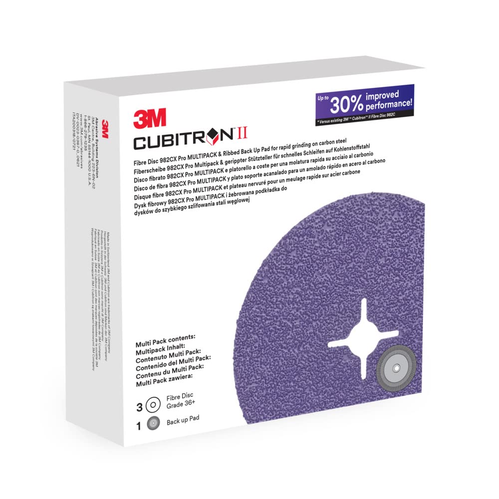3M™ Cubitron™ II Fibre Disc 982CX Pro, 36+, Die TN450E, TN Quick Change, 4-1/2 in, 25/Inner, 100/Case