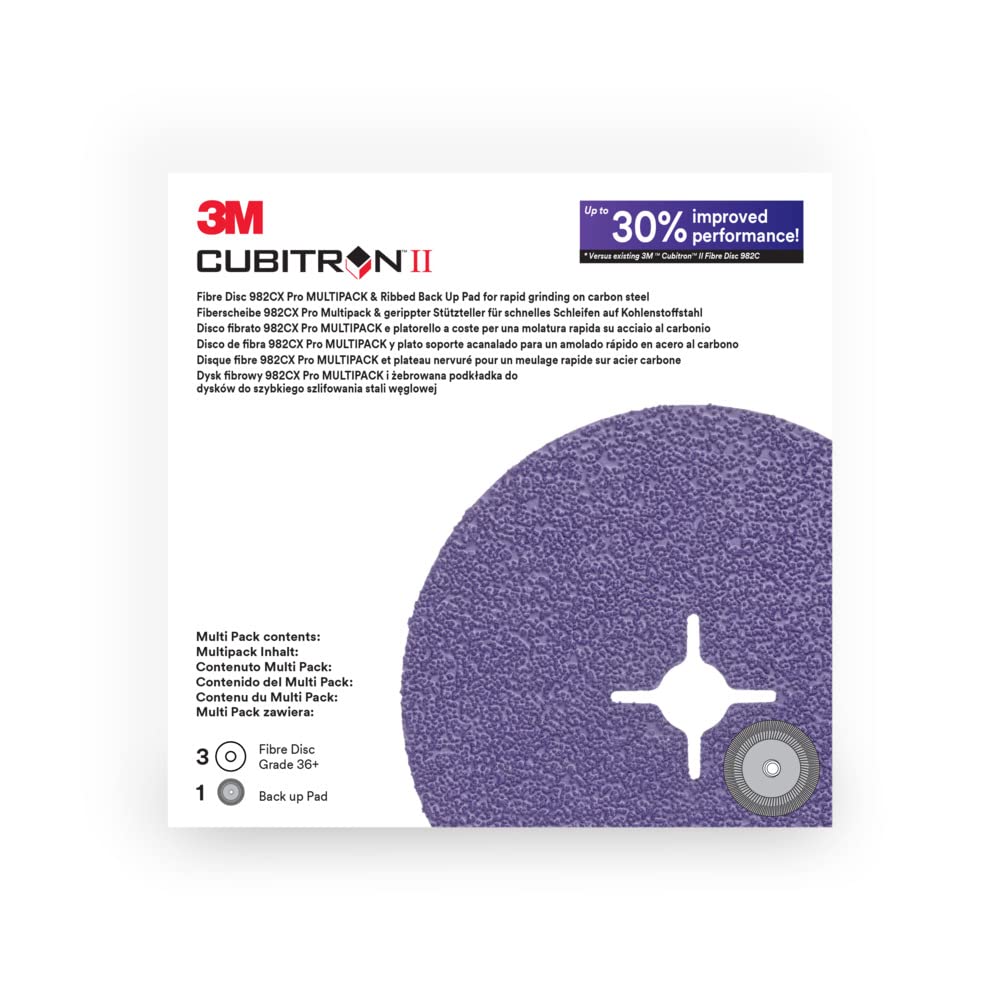 3M™ Cubitron™ II Fibre Disc 982CX Pro, 36+, Die 912J, 9-1/8 in x 7/8 in, 25/Inner, 100/Case