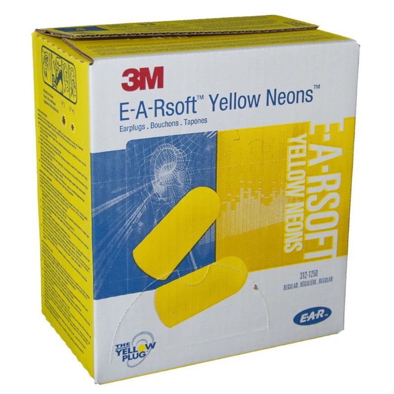 3M™ E-A-Rsoft Yellow Neon Blasts Earplugs, 311-1257, corded, 1000 pairs per case