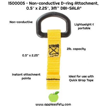3M™ DBI-SALA® D-Ring Attachment , 1500005, non-conductive, yellow, 0.5 in x 2.25 in (1.2 cm x 5.71 cm), 10 pack