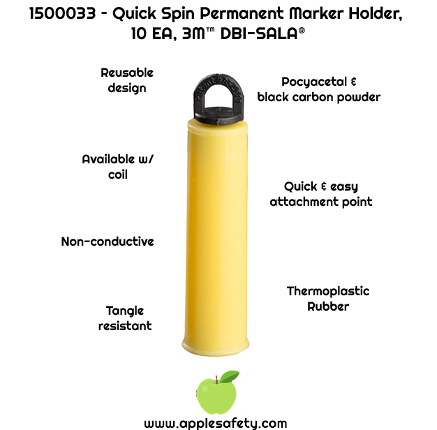 3M™ DBI-SALA® Quick Spin Permanent Marker Holder, 1500033, yellow, 0.5 in (1.2 cm), 10 pack