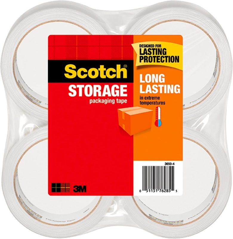 Scotch® Mailing and Storage Packaging Tape, 3650-4pk-d, clear, 1.9 in x 54.68 yd (4.8 cm x 50 m), 4 roll pack with bonus dispens