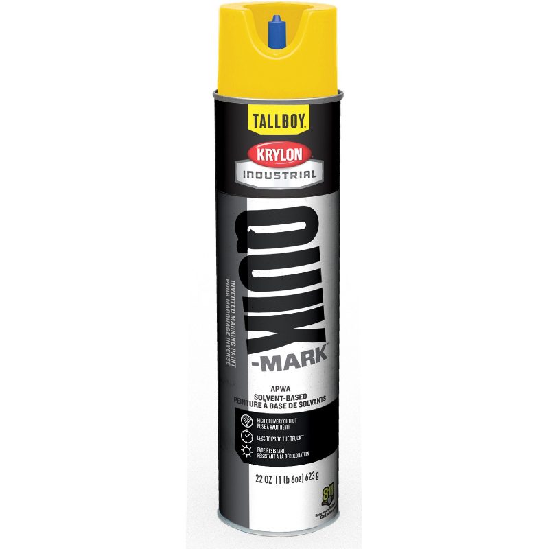 Krylon® Industrial Quik-Tap™ TallBoy™ Solvent-Based Marking Paint, APWA Utility Yellow, 22 oz