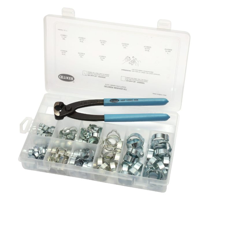 Clamp Kit 2-Ear Clamps (zinc plated), with Single Action Pincer, Standard Jaws