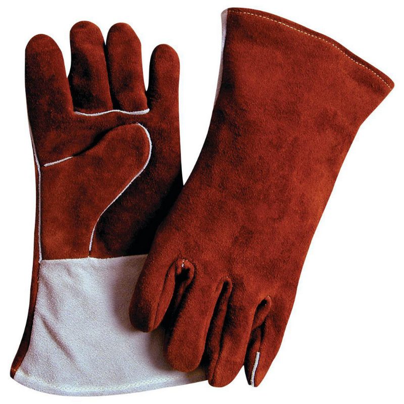 Welding Gloves Domestic: 14” One Finger Mitten Rust Split Leather with Aluminized Leather Back