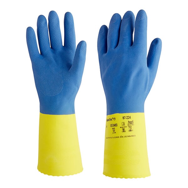 AlphaTec® 87-224 Cotton Flocking Unsupported, Blue and Yellow Natural Rubber Latex and Neoprene Blend, Lozenge, Pinked
