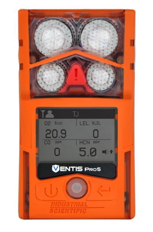Ventis Pro5 Personal Gas Monitor, CO2/HC (IR), CO, NH3, O2, Li-ion Extended Run Time Battery, Desktop Charger, Pump, Orange, UL/