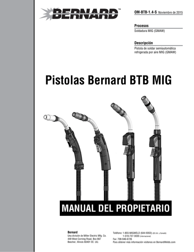 Bernard 500A,BTB MIG Gun,20'(6.10m),3/32"(2.4mm),Miller®,ACLK