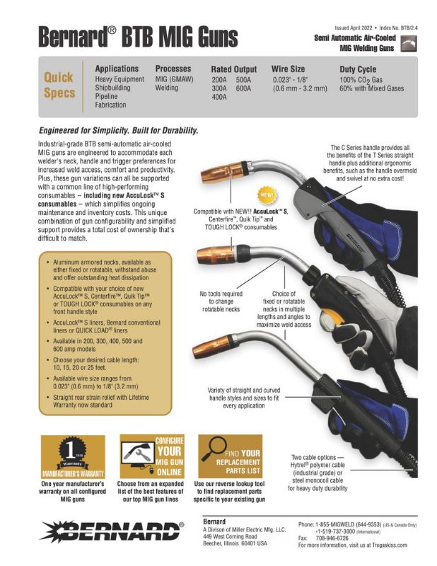 Bernard 300A,BTB MIG Gun,15'(4.57m),.035"(0.9mm),Lincoln®,Conv