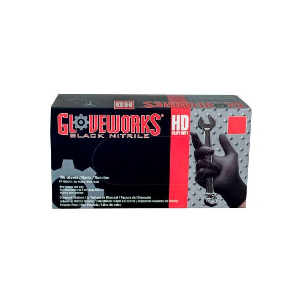 2XL/11 9.3" 6 mil Black Nitrile Beaded Cuff Raised Diamond Textured Grip Chemical Resistant Disposable Glove