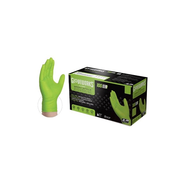 2XL/11 9.3" 8 mil Green Nitrile Beaded Cuff Raised Diamond Textured Grip Chemical Resistant Disposable Glove