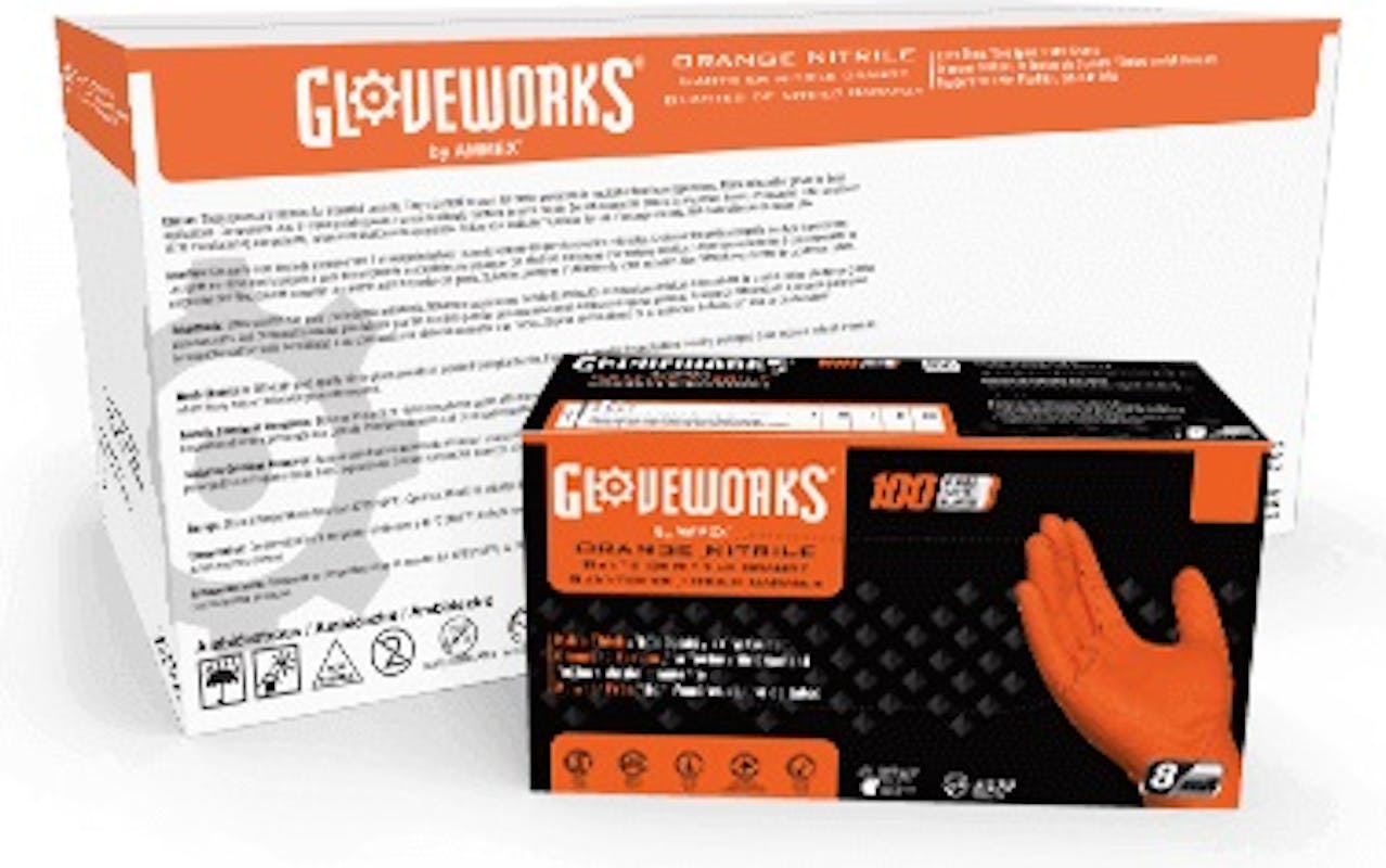 L 9-1/2" 8mil Orange Nitrile Diamond Textured Industrial Grade Powder-Free Disposable Glove