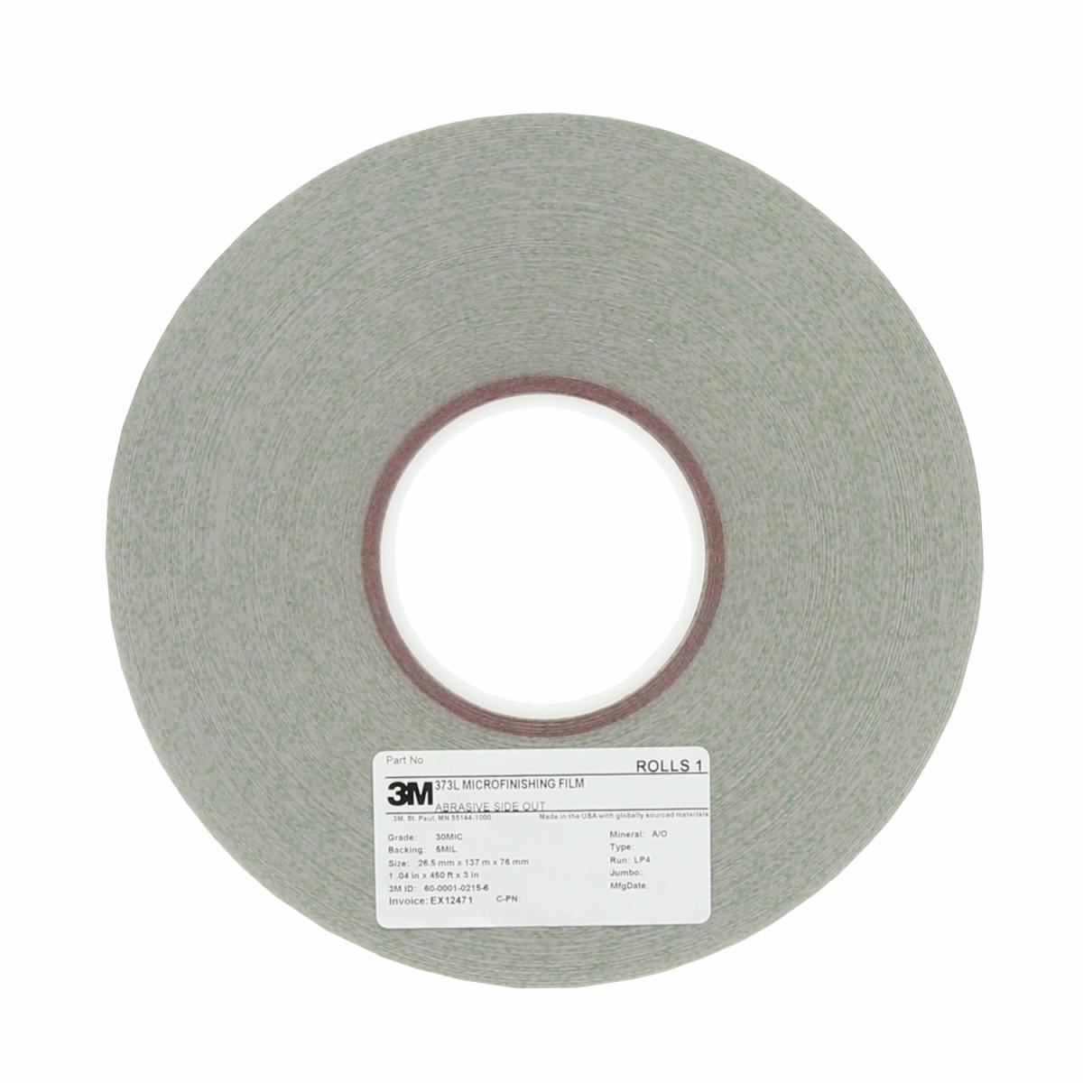 3M™ Microfinishing Film Roll 373L, 50 Mic 5MIL, 0.63 in x 1200 ft x 3 in (16mmx365.75m), SP, ASO, ERMR, 54781203, 5 ea/Case