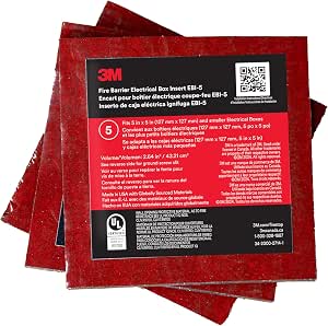 3M™ Fire Barrier Electrical Box Inserts EBI-4, 3.25 in x 3.25 in x 3/16 in (82.6 mm x 82.6 mm x 4.8 mm), 40/Case