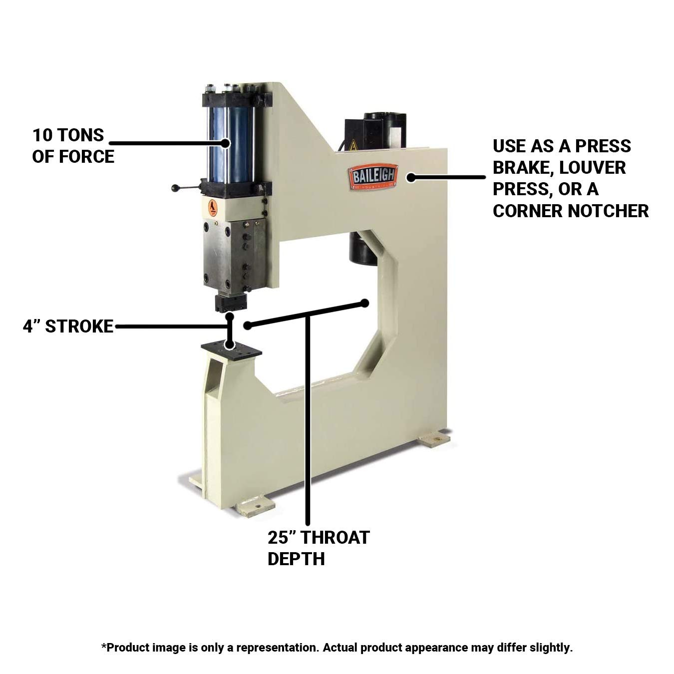 BP-10E; 110V 10 Ton Hydraulic Bench Press, 4" Stroke, 25" Throat Depth, Uses Same Tooling as BP-3