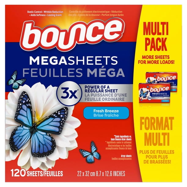 Bounce Mega Dryer Sheets, Fresh Breeze, 40 Count, Mega Fabric Softener Sheets with Static Control, Wrinkle Reduction, Extra Soft