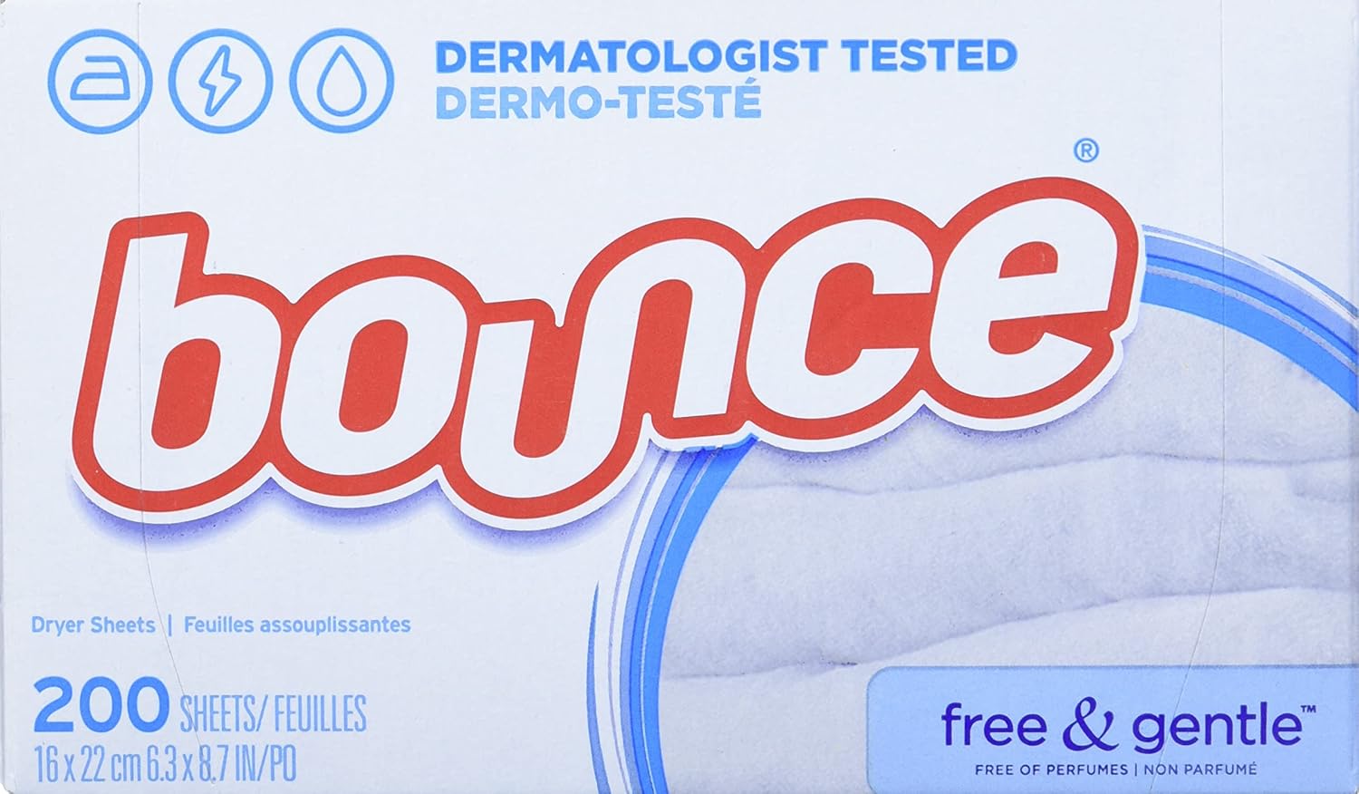Bounce Free & Gentle Dryer Sheets, 200 Sheets, Unscented Fabric Softener Sheets, Hypoallergenic and Dermatologist Tested