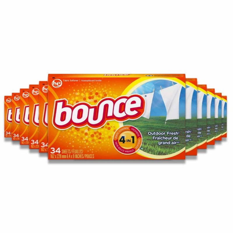 Bounce Dryer Sheets, 34 Sheets, Outdoor Fresh Scent Fabric Softener Sheets, Reduces Static, Softens and Fights Wrinkles