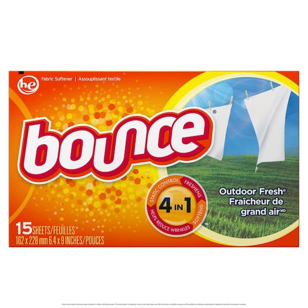 Bounce Dryer Sheets, 15 Sheets, Outdoor Fresh Scent Fabric Softener Sheets, Reduces Static, Softens and Fights Wrinkles