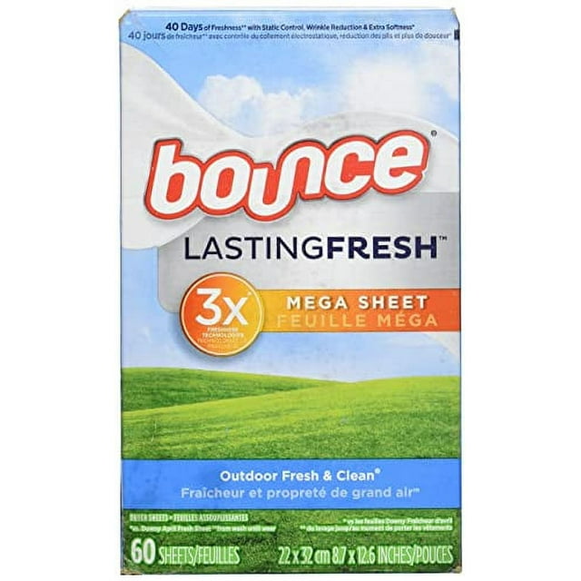 Bounce Dryer Sheets, 60 count, Outdoor Fresh Scent, Fabric Softener Sheets, Reduces Static, Softens and Fights Wrinkles