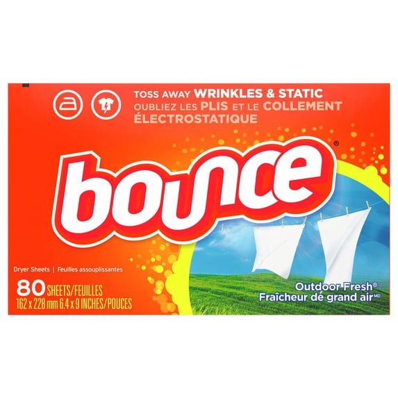 Bounce Dryer Sheets, 80 Sheets, Outdoor Fresh Scent Fabric Softener Sheets, Reduces Static, Softens and Fights Wrinkles