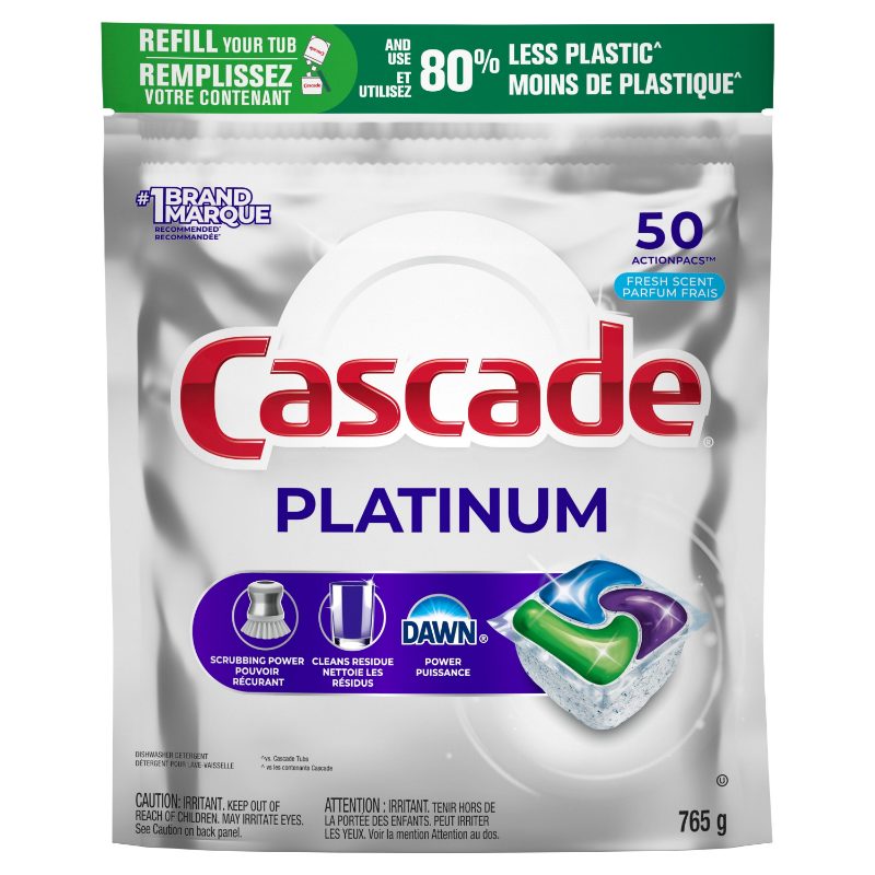 Cascade Platinum Dishwasher Pods, Dishwasher Detergent, Dish Detergent Soap, Fresh, 50 count