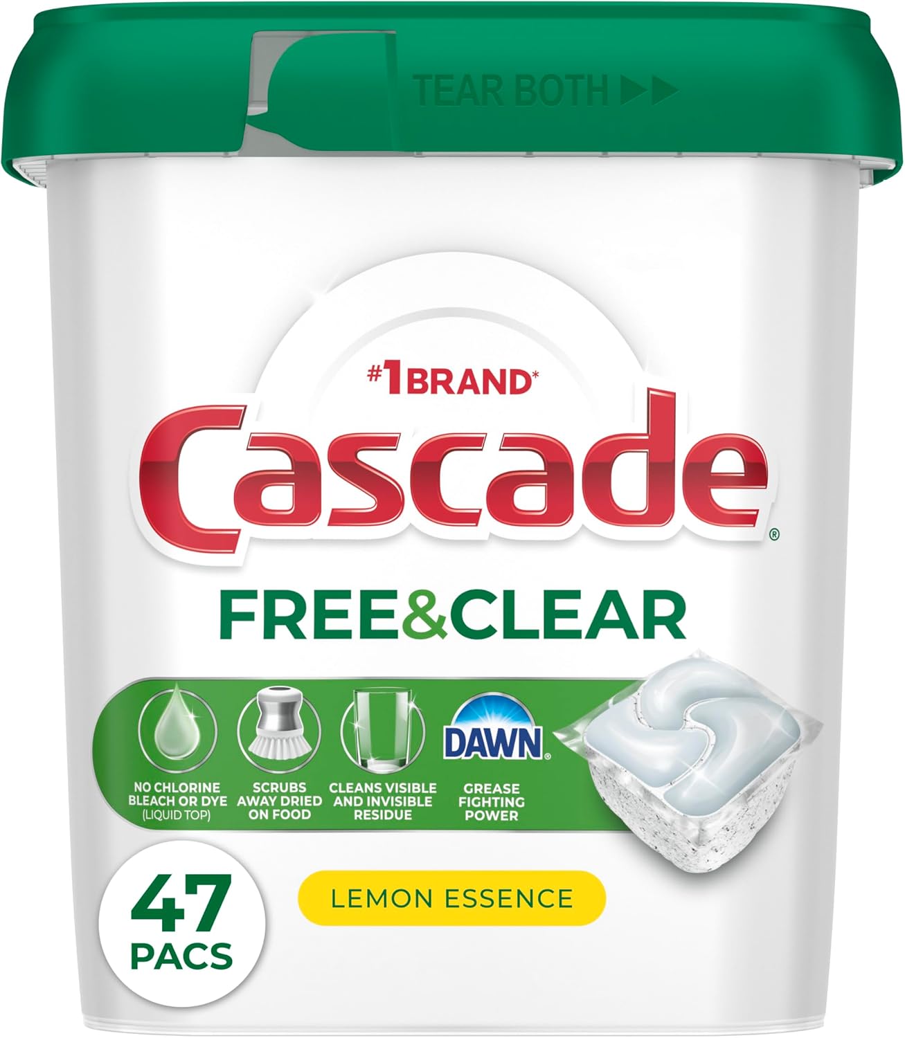 Cascade Free & Clear Dishwasher Pods, Dishwasher Detergent, Dish Detergent Soap, Lemon, 21 count
