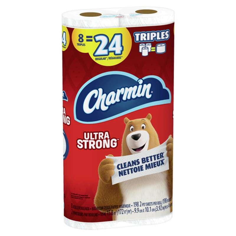 Charmin Toilet Paper Ultra Strong, 8 Triple Rolls, 2-ply Bath Tissue